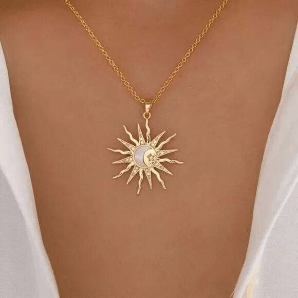 Boho Sun Moon Star Diamond Gold Pendant Necklace - Picture 1 of 5